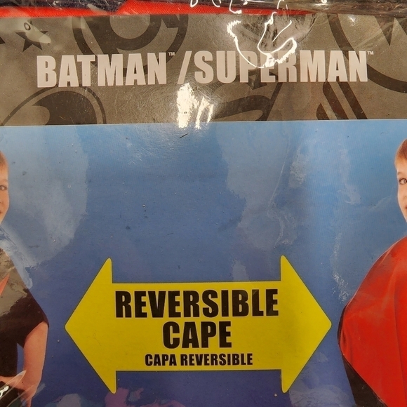 NWT DC Comics Batman Superman Reversable Hero Cape Halloween Costume Cosplay New - Picture 10 of 11
